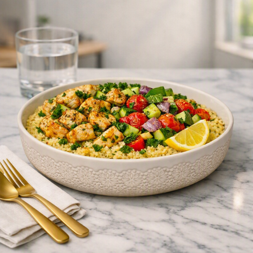 September 09, 2026 Wednesday - Lemon Herb Chicken & Cous Cous Bowl